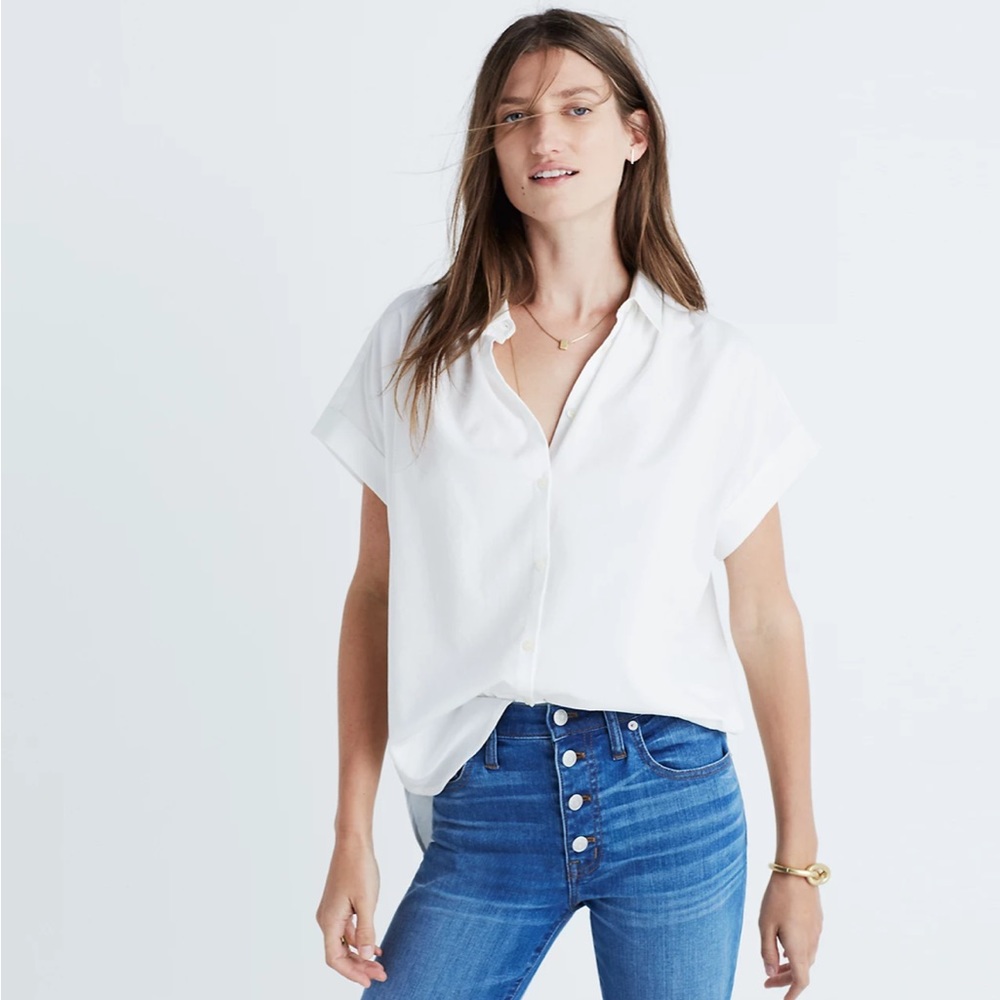 Madewell Central Shirt, XS Short Sleeve Button Down, White